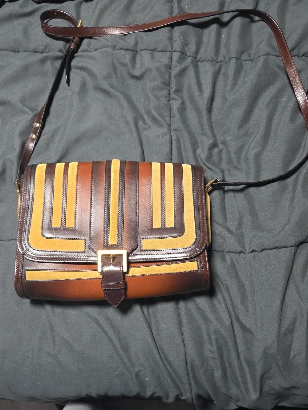 Burberry Tan and Black Leather Shoulder Bag